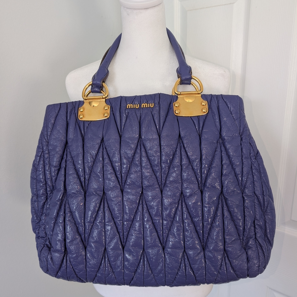 Miu Miu Purple Leather Tote with Gold Hardware